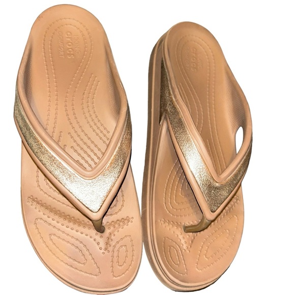 Crocs SLOANE SHINE WEDGE platform thick sole flip flop sandals bronze size 11 - Picture 2 of 6